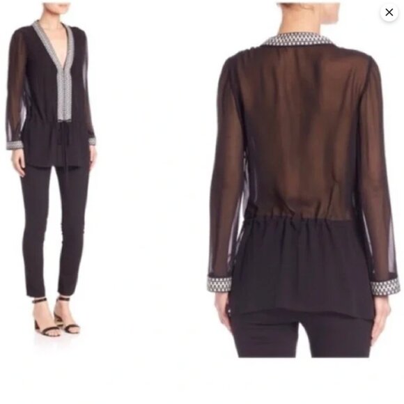 Tory Burch Silk Drawstring Tunic Color: black Size: 14 - Picture 1 of 9